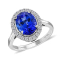 Certified & Appraised Rhapsody 950 Platinum AAAA Tanzanite and E-F VS Diamond Halo Ring (Size 10.0) 6.40 Grams 3.00 ctw - Sticky add to cart bar