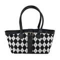 Black and White Checkered Pattern Faux Leather Tote Bag (11.6"x5.4"x7.4") - Sticky add to cart bar