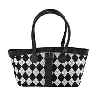 Black and White Checkered Pattern Faux Leather Tote Bag (11.6"x5.4"x7.4")