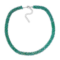 White Magic Color Glass Beaded Necklace 20-22 Inches in Silvertone
