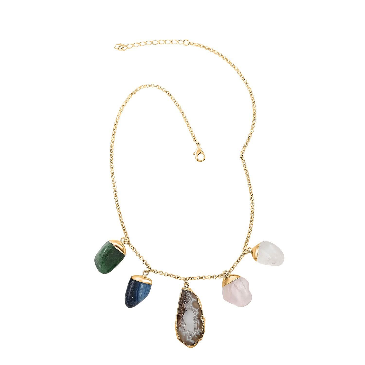 Multi Gemstone Necklace 16-18 Inches in Goldtone 97.50 ctw