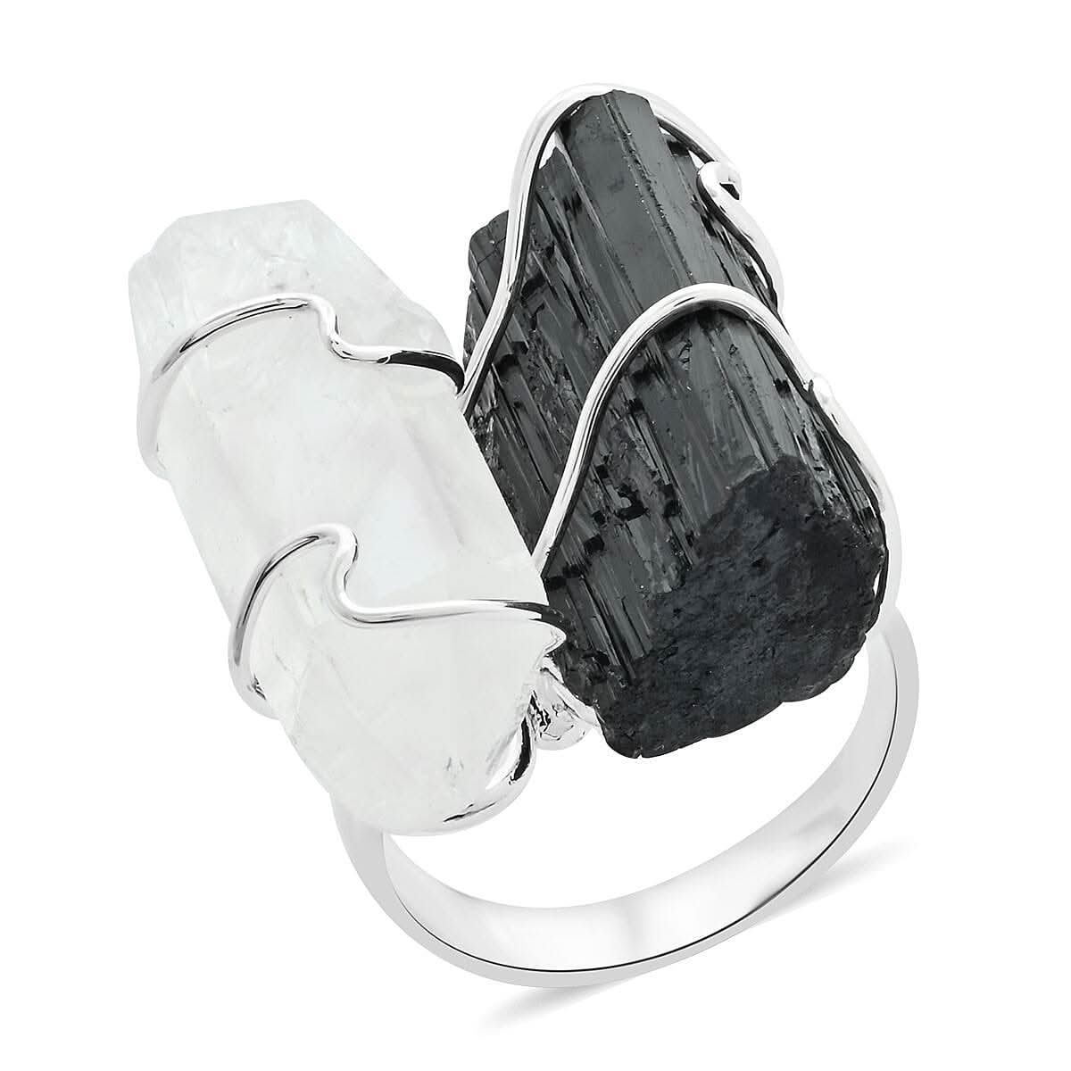 Tourmaline and Crystal Ring in Silvertone 20.50 ctw