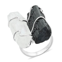 Tourmaline and Crystal Ring in Silvertone 20.50 ctw