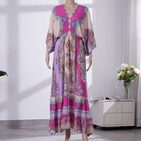 Tamsy Pink Printed V-Neckline Maxi Dress