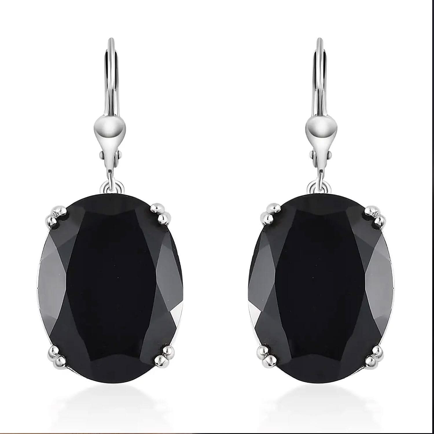 Thai Black Spinel Lever Back Earrings in Platinum Over Sterling Silver 49.00 ctw