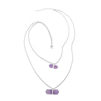 Made in Brazil Amethyst Multi Layer Necklace 21-23 Inches in Silvertone 36.00 ctw