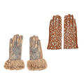 Faux Fur Cuff Printed Gloves 2 Prs (1pr Leopard+ 1pr Snake) with Touchscreen Functional - Gold - Sticky add to cart bar