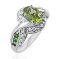 Premium Peridot and Multi Gemstone Ring in Platinum Over Sterling Silver 2.90 ctw
