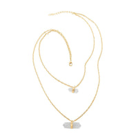Crystal Double Layer Necklace 21-23 Inches in Silvertone