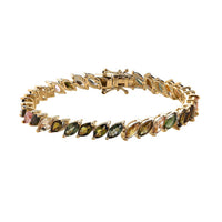 Multi-Tourmaline 12.50 ctw Tennis Bracelet in Vermeil Yellow Gold Over Sterling Silver (6.50 In)