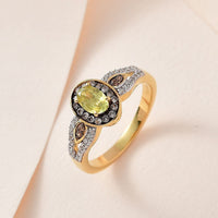 Premium Sava Sphene, Champagne and White Zircon Ring in Vermeil Yellow Gold Over Sterling Silver 1.00 ctw