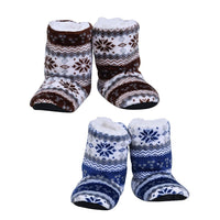 PASSAGE Set of 2 Pairs Blue, Brown color Tribal Pattern 100% Polyester Faux Fur, Sherpa Booties (Size S)