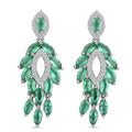 AAA Kagem Zambian Emerald Dangle Earrings, White Zircon Accent Earrings, Emerald Earrings, Rhodium Plated Sterling Silver Earrings,  Green Earrings For Her, Birthday Gift 3.75 ctw - Sticky add to cart bar