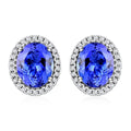 Certified & Appraised Luxoro 14K White Gold AAA Tanzanite and G-H I2 Diamond Halo Stud Earrings 3.75 ctw - Sticky add to cart bar