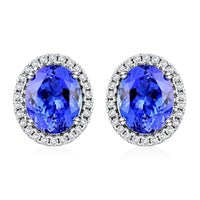 Certified & Appraised Luxoro 14K White Gold AAA Tanzanite and G-H I2 Diamond Halo Stud Earrings 3.75 ctw