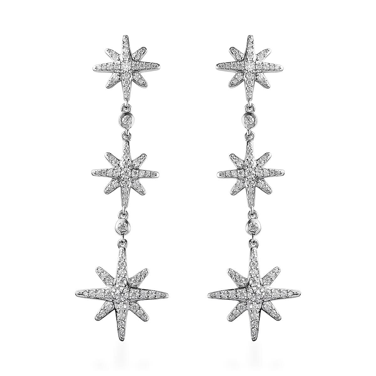 Moissanite Starburst Drop Statement Earrings in Platinum Over Sterling Silver 1.80 ctw
