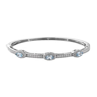 Sky Blue Topaz and Moissanite Bangle Bracelet in Platinum Over Sterling Silver (7.25 in) 2.50 ctw
