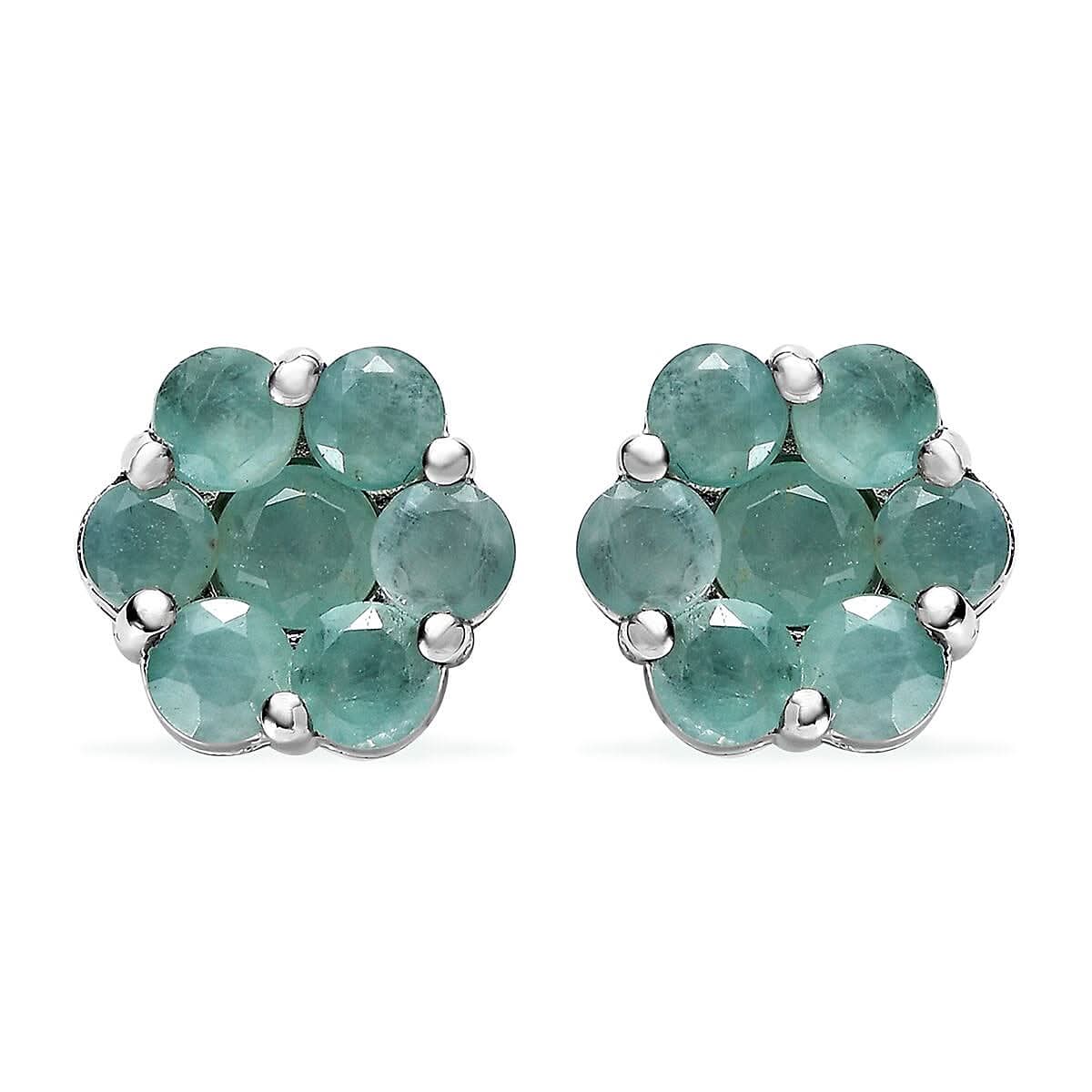 Grandidierite Floral Stud Earrings in Platinum Over Sterling Silver 1.75 ctw