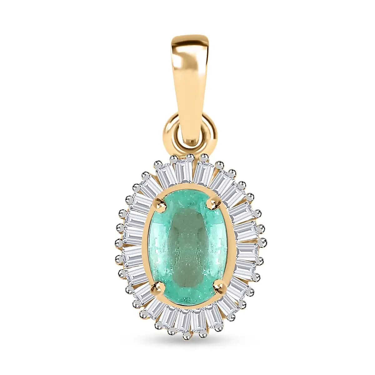 Luxoro 10K Yellow Gold Premium Boyaca Colombian Emerald and Diamond Halo Pendant 0.60 ctw