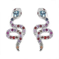 Sky Blue Topaz and Multi Sapphire Snake Earrings in Rhodium Over Sterling Silver 1.60 ctw - Sticky add to cart bar