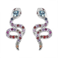 Sky Blue Topaz and Multi Sapphire Snake Earrings in Rhodium Over Sterling Silver 1.60 ctw