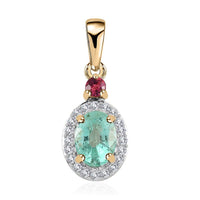 Luxoro 10K Yellow Gold Premium Boyaca Colombian Emerald and Multi Gemstone Halo Pendant 1.00 ctw