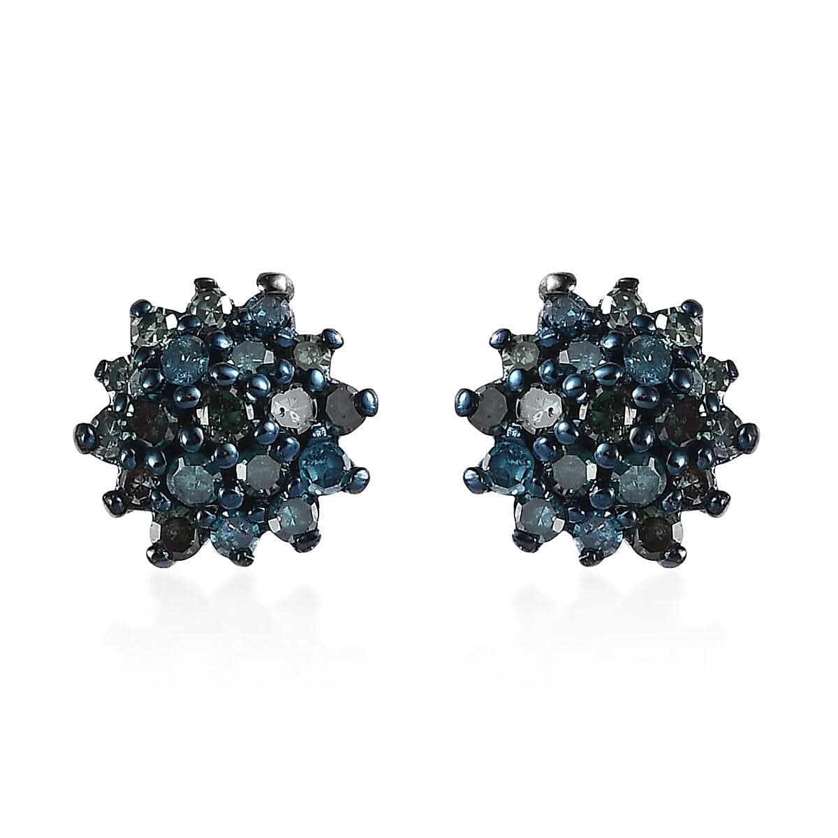 Blue Diamond Stud Earrings in Platinum Over Sterling Silver 0.25 ctw