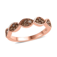 Natural Champagne Diamond Band Ring in Vermeil Rose Gold Over Sterling Silver (Size 10.0) 0.25 ctw