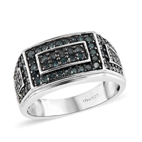 Blue Diamond Men's Ring in Platinum Over Sterling Silver 1.00 ctw