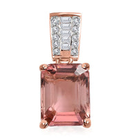 Luxoro 10K Rose Gold Premium Blush Tourmaline, Diamond Pendant 3.30 ctw