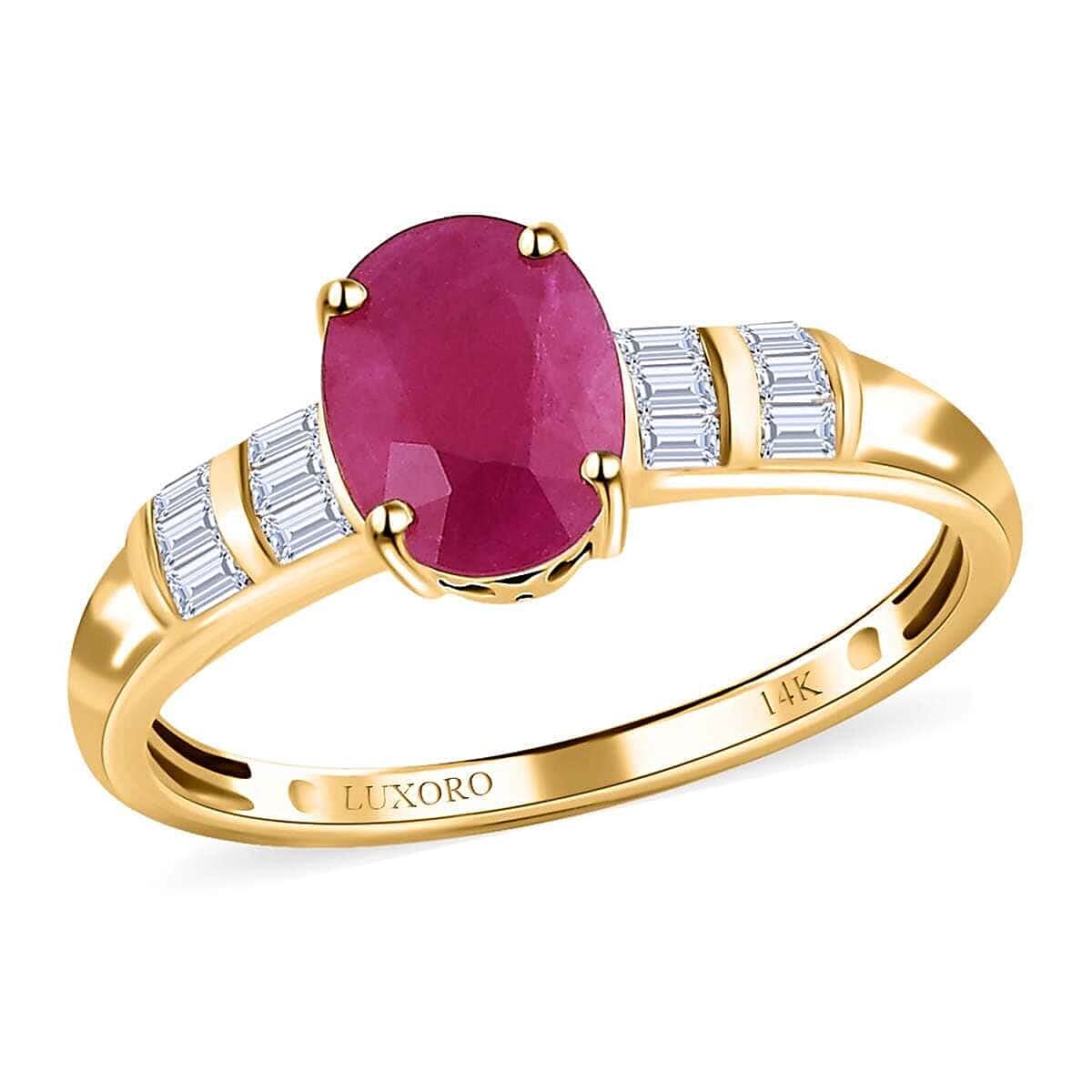 Luxoro 14K Yellow Gold AAA Mozambique Ruby and Moissanite Ring (Size 7.0) 1.70 ctw