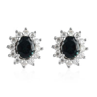 Monte Belo Indicolite and Moissanite Sunburst Stud Earrings in Platinum Over Sterling Silver 1.10 ctw