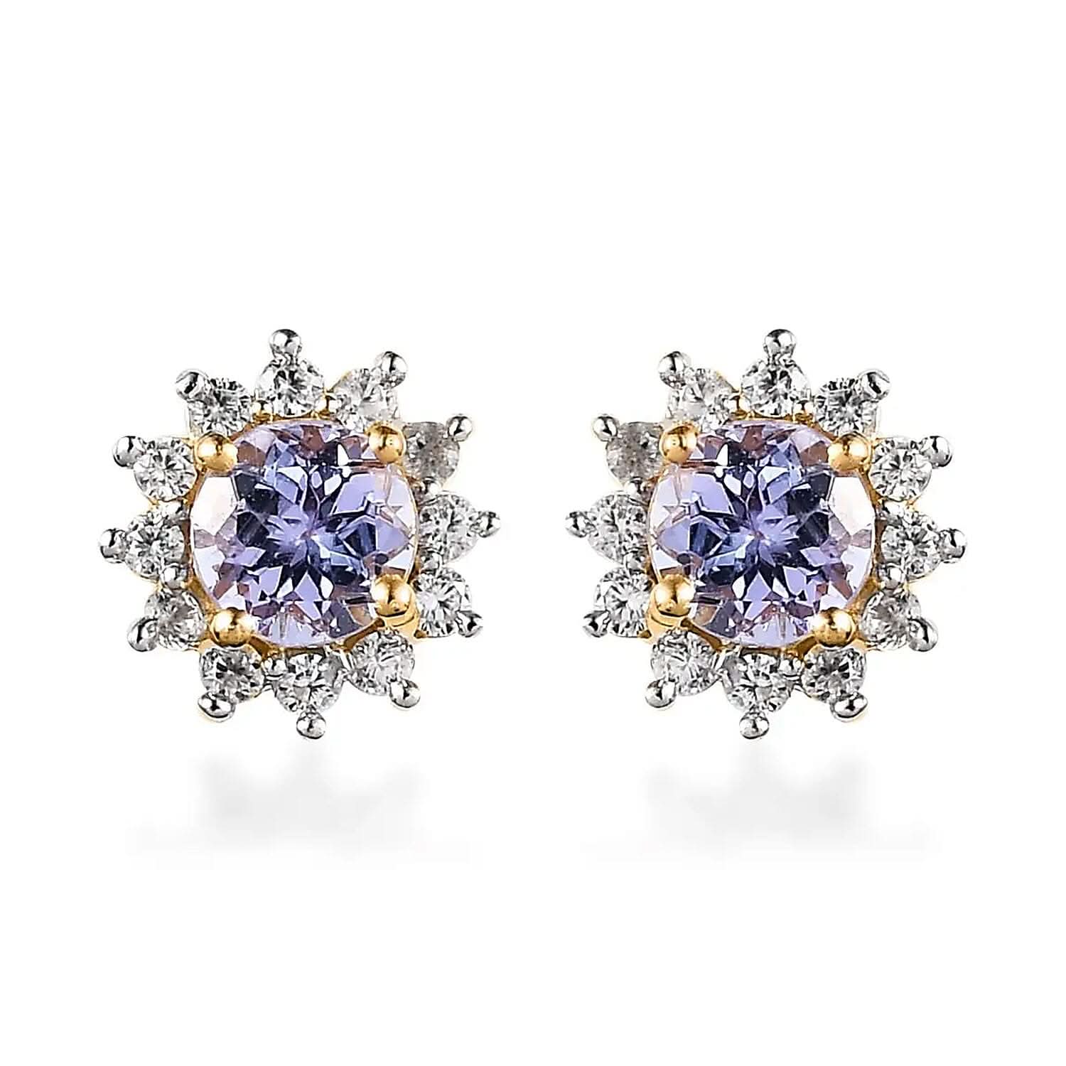 Tanzanite and White Zircon Sunburst Earrings in Vermeil Yellow Gold Over Sterling Silver 1.00 ctw