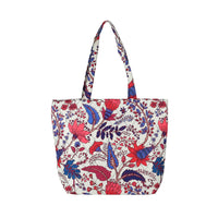 Beige and Mulit Color Flower Pattern Tote Bag (17"x4.5"x13.5")