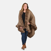 PASSAGE Beige Ruana with Faux Fur Trim - One Size Fits Most (31.5"x45.5")
