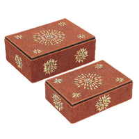 Handcrafted Set of 2 Navy Blue Beaded Decorated Nested Box (7"x 2.5", 6"x2")