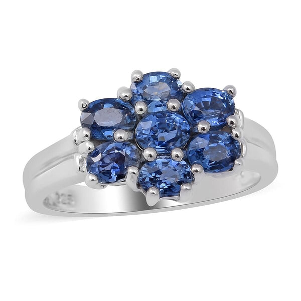 RARE FIND Ceylon Blue Sapphire Floral Ring in Platinum Over Sterling Silver (Size 10.0) 1.50 ctw - Product card gallery slide 1 (9431255351551)