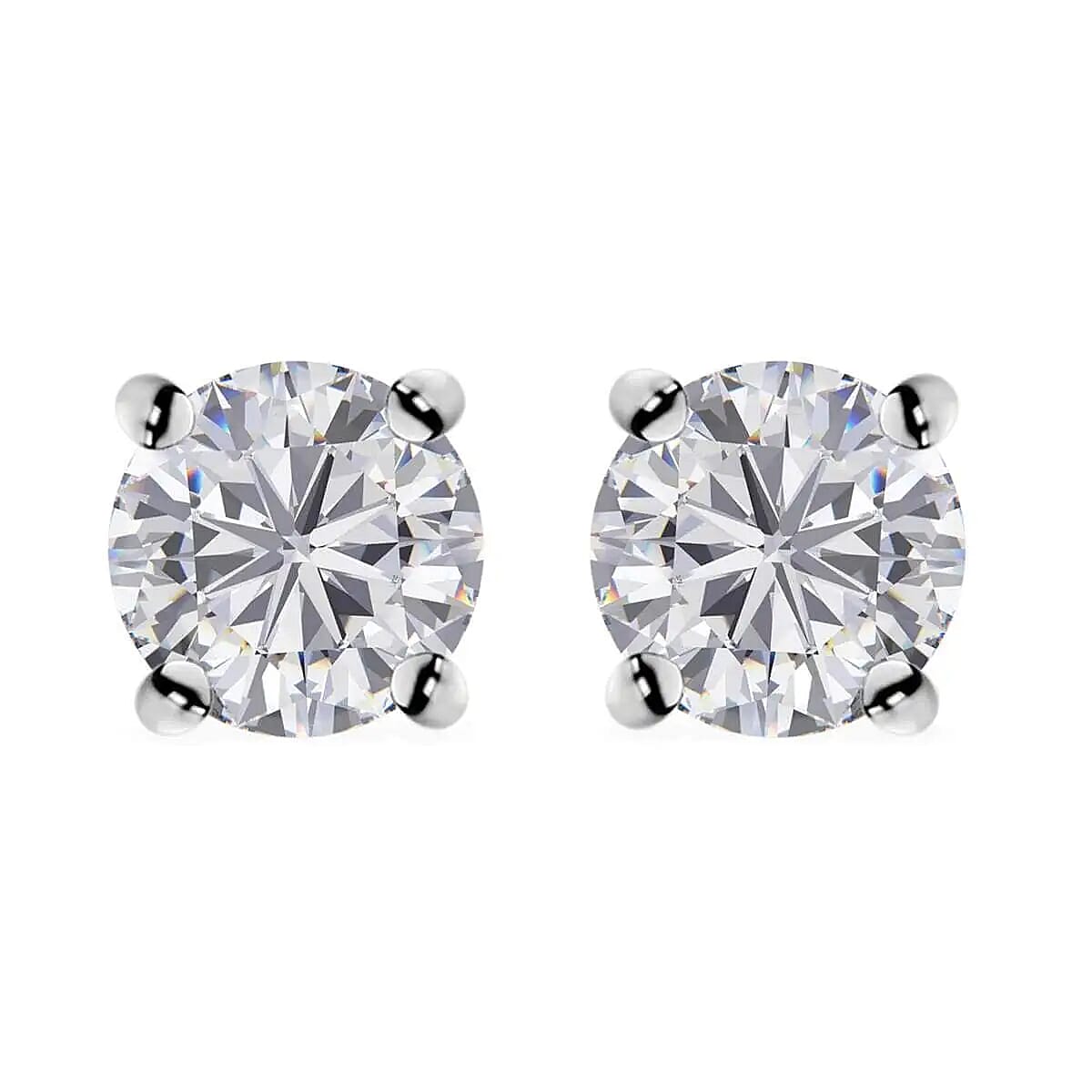 Moissanite Eternal Solitaire Stud Earrings in Sterling Silver