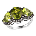 Premium Peridot, Champagne Zircon Trilogy Ring in Rhodium Over Sterling Silver (Size 11.0) 6.35 ctw - Sticky add to cart bar