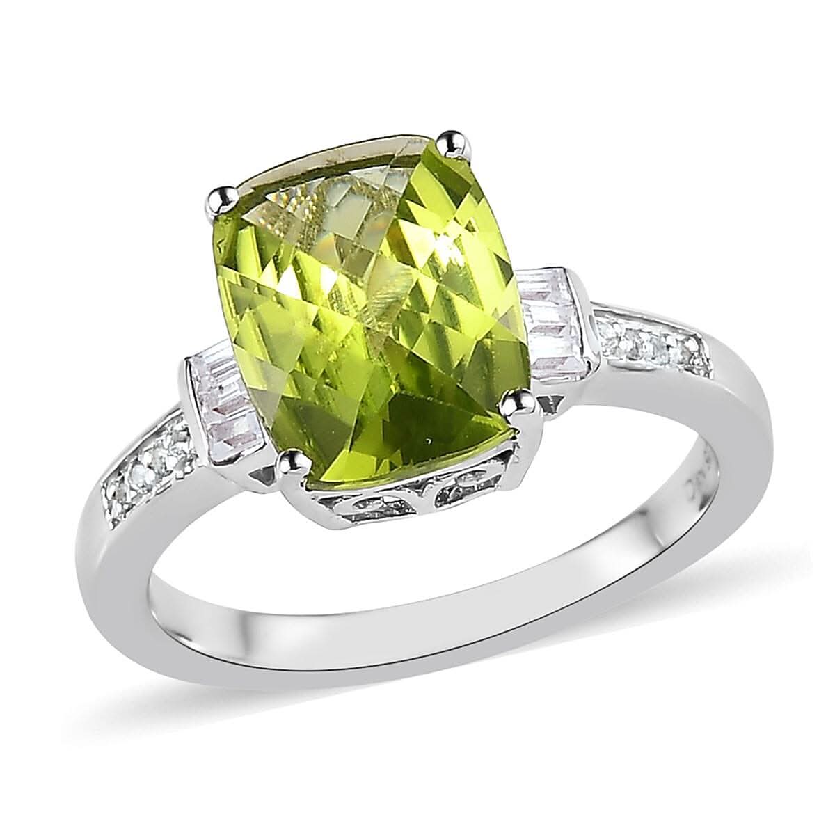 Premium Peridot and White Topaz Ring in Rhodium Over Sterling Silver 2.90 ctw