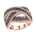Natural Champagne and White Diamond Criss Cross Ring in Vermeil Rose Gold Over Sterling Silver 1.10 ctw - Sticky add to cart bar