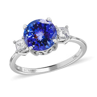Luxoro 14K White Gold Premium Tanzanite and G-H I3 White Diamond Ring (Size 6.0) 2.60 ctw