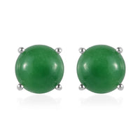 Green Jade Solitaire Stud Earrings in Sterling Silver 5.15 ctw