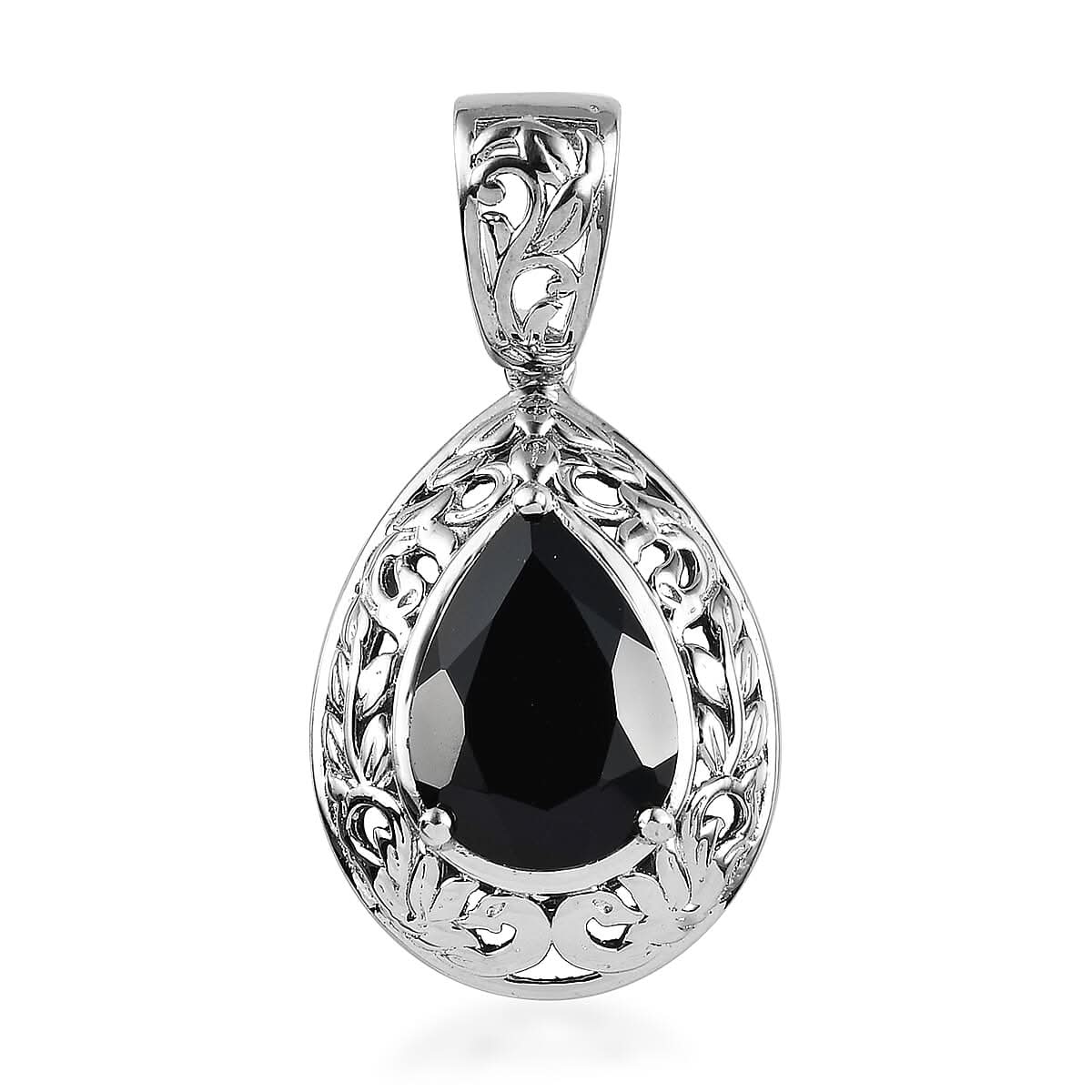 Karis Thai Black Spinel Solitaire Pendant without Chain in Platinum Bond 6.50 ctw
