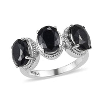 Midnight Sapphire 3 Stone Ring in Stainless Steel 5.20 ctw