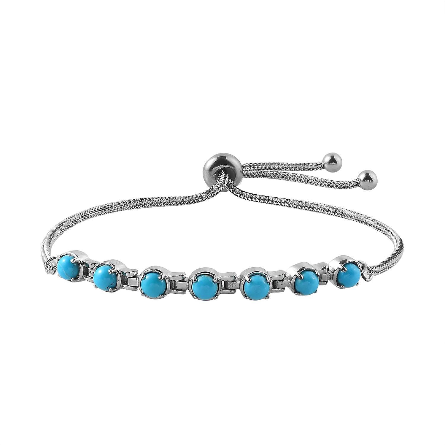 Sleeping Beauty Turquoise Bolo Bracelet in Stainless Steel 1.90 ctw
