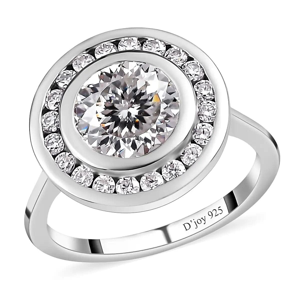 120 Facets Moissanite Halo Ring in Platinum Over Sterling Silver 2.00 ctw