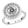 120 Facets Moissanite Halo Ring in Platinum Over Sterling Silver 2.00 ctw - Sticky add to cart bar