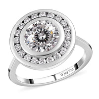 120 Facets Moissanite Halo Ring in Platinum Over Sterling Silver 2.00 ctw