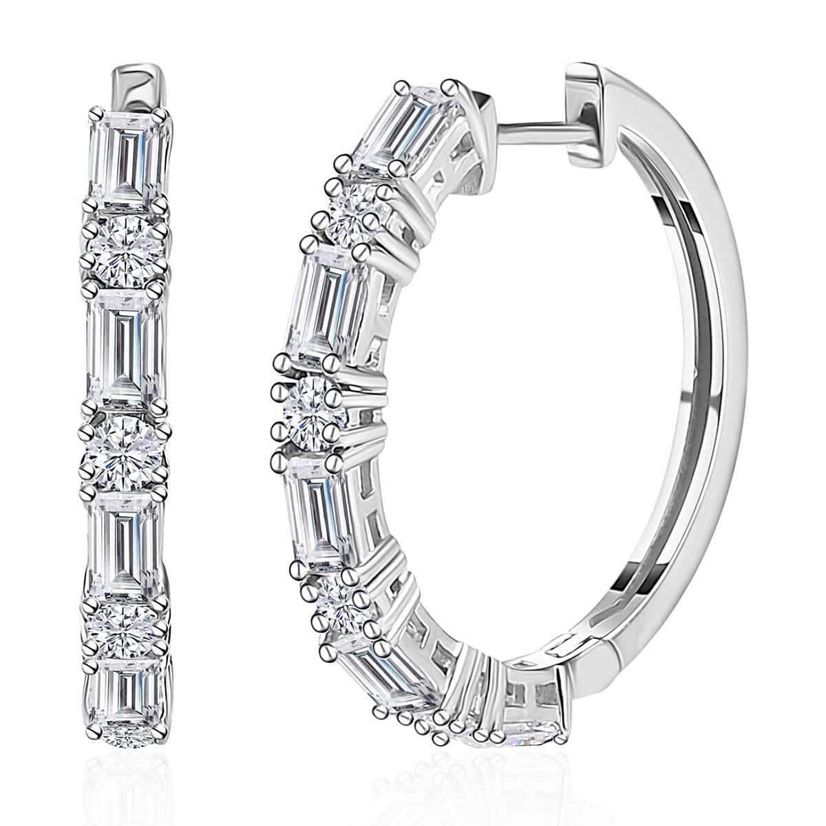 Moissanite Hoop Earrings in Platinum Over Sterling Silver 3.65 ctw